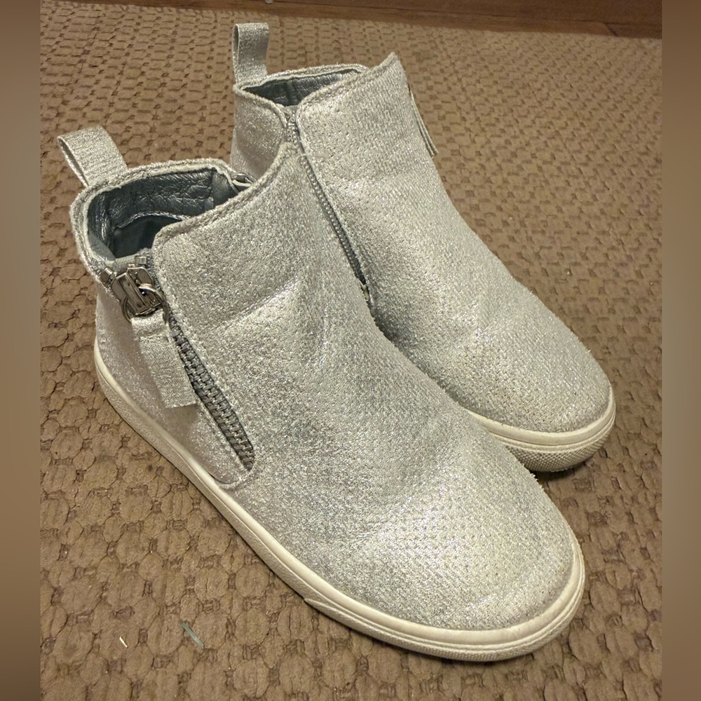 Sparkly Silver Kids Sneakers with Side Zippers